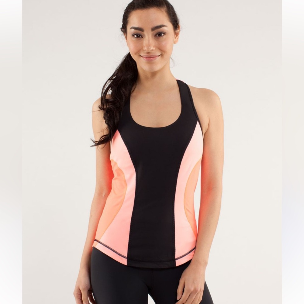 RARE Lululemon Cardio Kick Tank in Black / Bleached Coral / Pop Orange